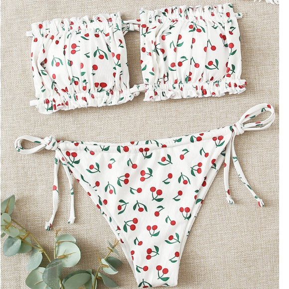 Other - Bikini Cherry Print Tie Side Swimsuit Med. New!